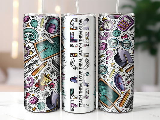 Colorful Teacher Skinny Tumbler with Straw | Motivational Drinkware, Teacher Gift Idea, Eco-Friendly Gift, Office Mug, Inspirational Tumbler