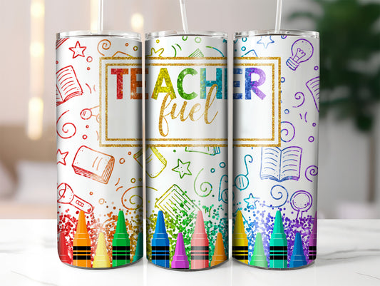 Teacher Fuel Graphic Skinny Tumbler, 20oz - Perfect Gift For Teachers, Back to School, Teacher Appreciation, Classroom Use, Motivational Drinkware Tumbler