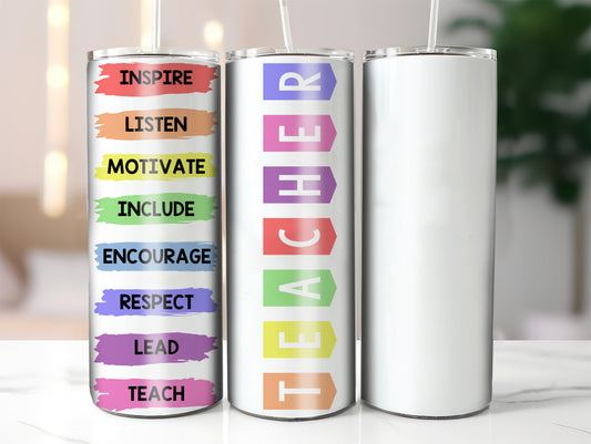 Colorful Teacher Skinny Tumbler with Straw, 20oz | Inspiring Gift for Educators, Motivational Drinkware, Back to School, Teacher [...]